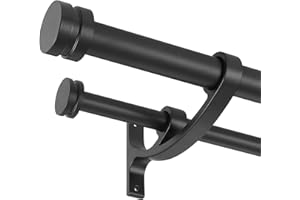 Double Drapery Curtain Rods, 36-72” Telescoping Curtain Rod with 1inch large rod and 5/8inch small rod, Modern Round Style Fi