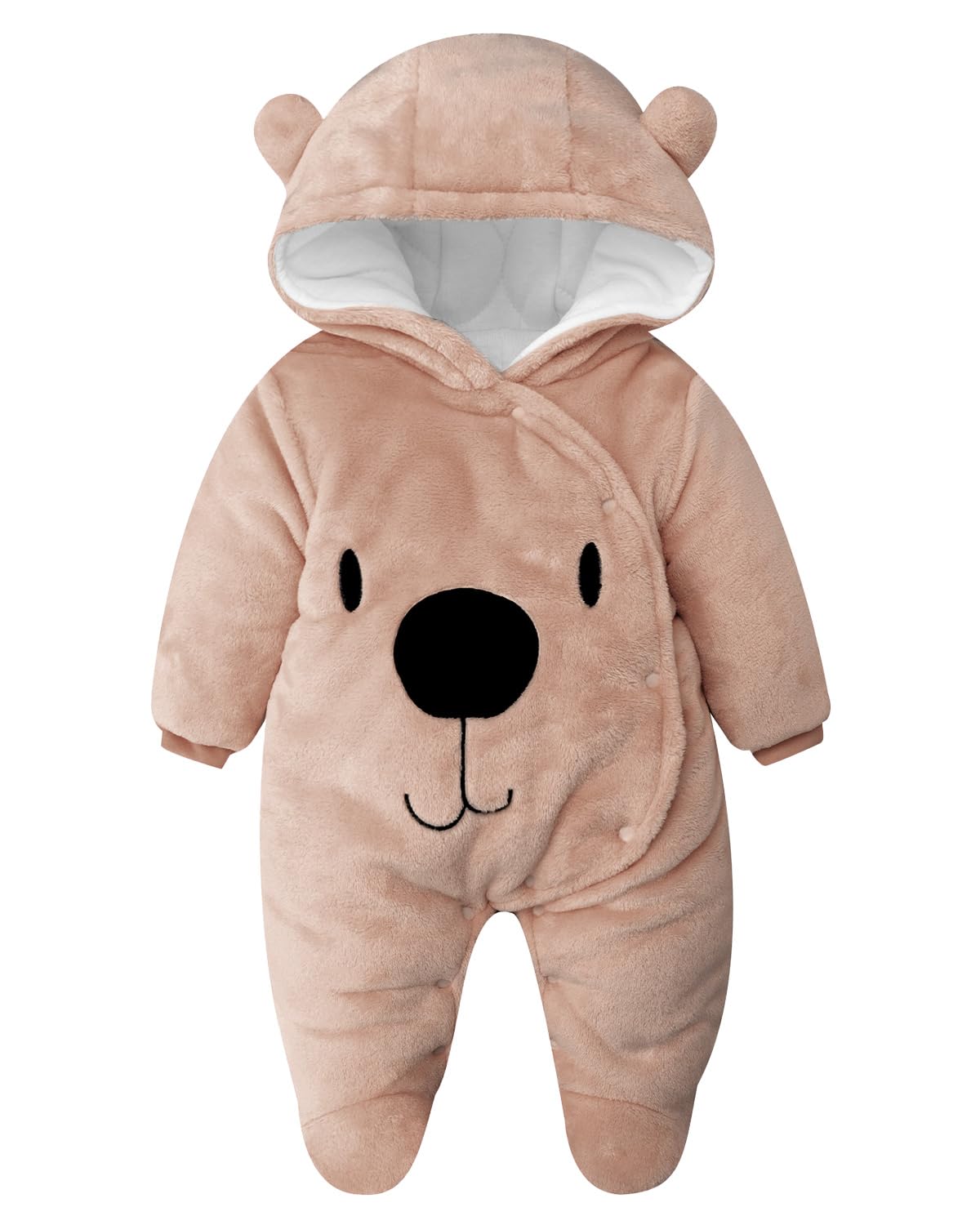 Minizone Baby Hooded Rompers Flannel Winter Outfits Boys Girls Snowsuits Feet Covered Jumpsuit, 3-6 Months