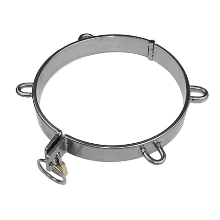 SEE-X® Halsreif, BDSM Bondage Edelstahl Halsband, 4 D-Ringe, 1 O-Ring, Fetisch Sklaven-Halsband f. Rollenspiel #10029