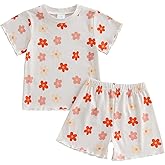 fhutpw Toddler Baby Girls Summer Clothes Floral Crewneck Short Sleeve T-Shirts Tops Ruffle Shorts Cute Outfits Set 6M-4T