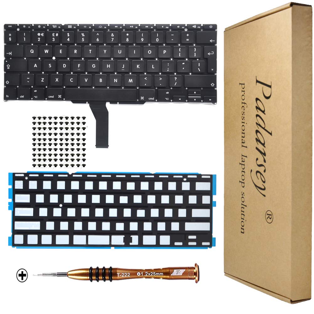 Pardarsey New Laptop Black Backlight Keyboard UK Layout Compatible For MacBook Air A1370 A1465 11-Inch 2011 2012 2013 2014 2015 MD711 MD712 MD223 MD224 MC968 MC969 with 80 PCE Screws+Screwdriver