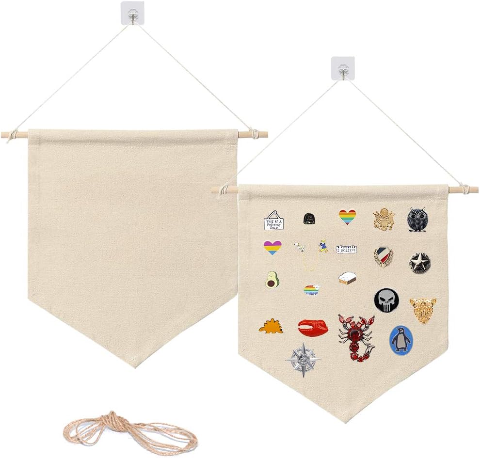 SwirlColor Pin Badge Display Banner Pennant 2pcs, Multifunctional Blank Canvas Wall Decoration, with 2pcs Hanging Hook