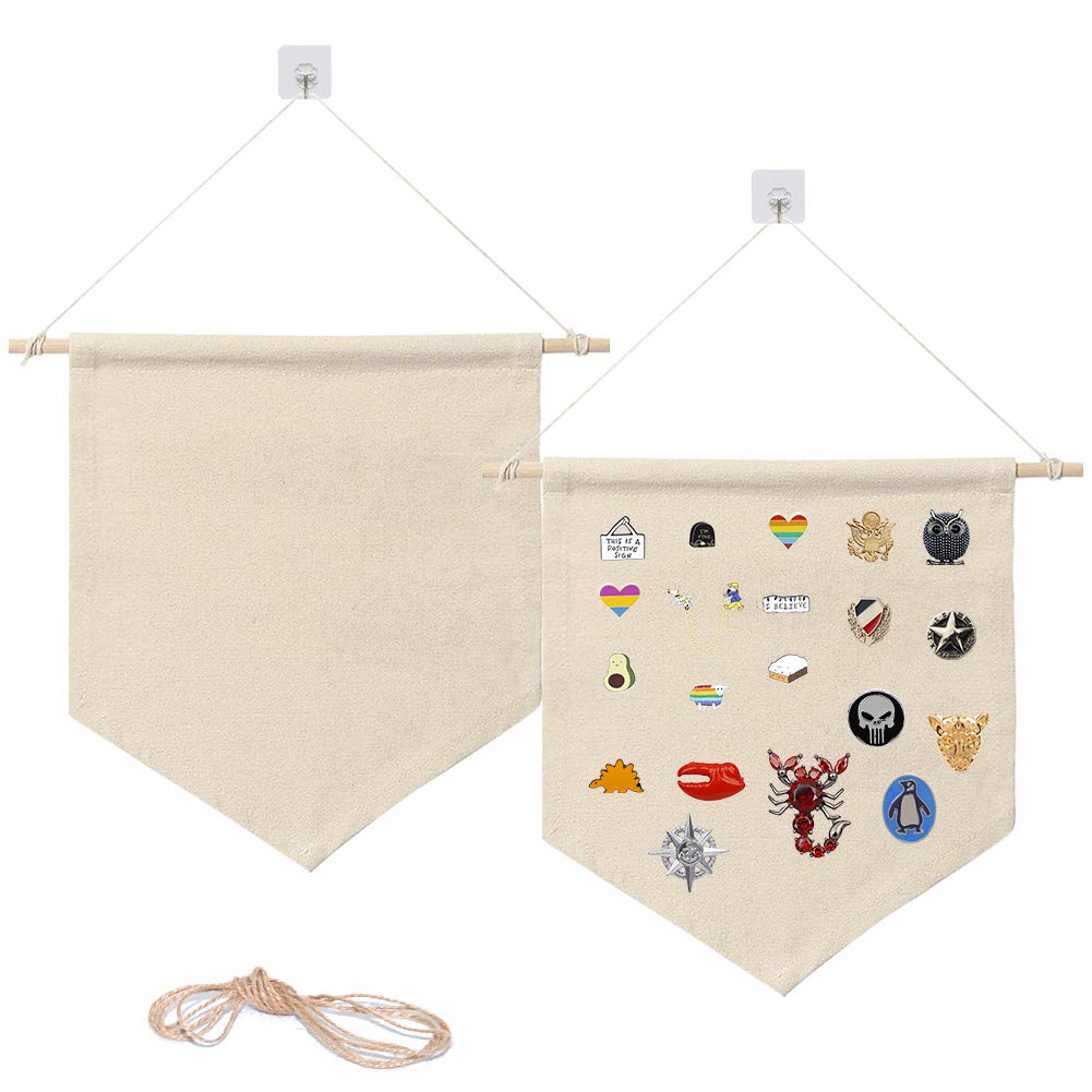 SwirlColor Pin Badge Display Banner Pennant 2pcs, Multifunctional Blank Canvas Wall Decoration, with 2pcs Hanging Hook