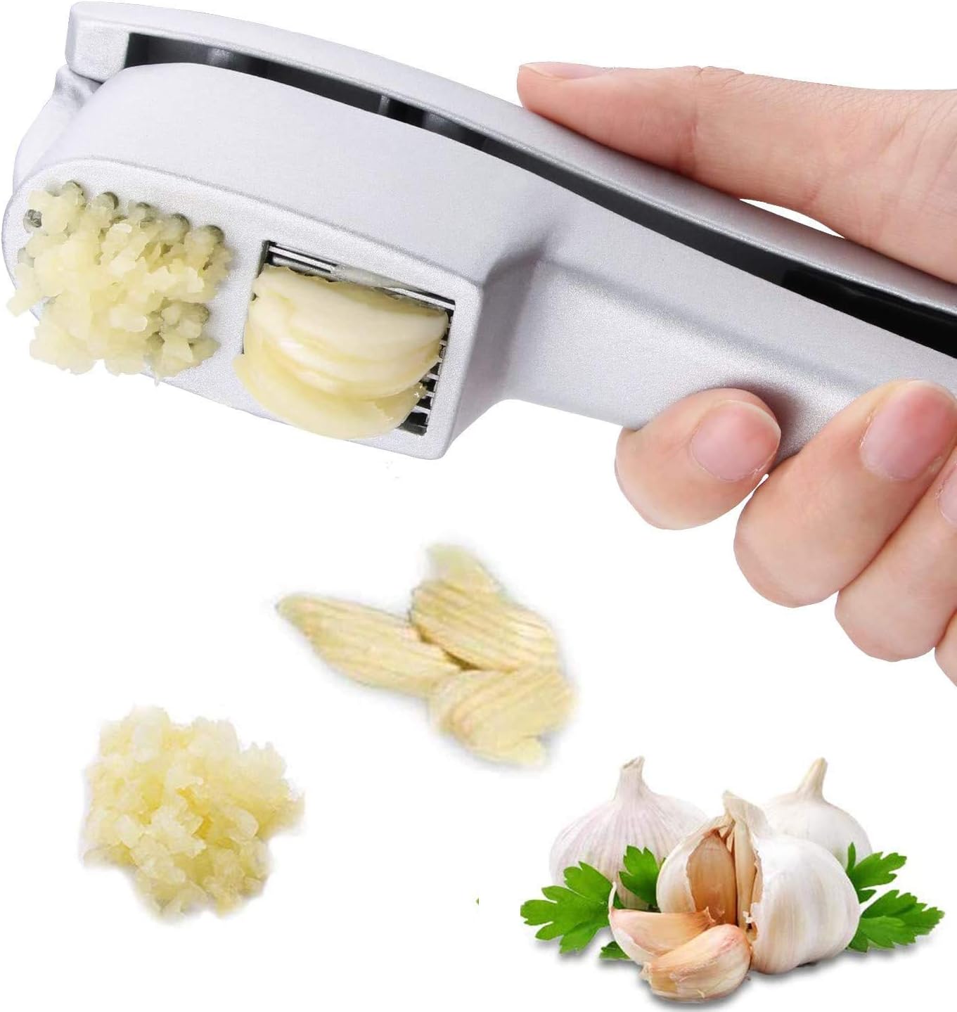 MEISHANG Knoblauchpresse, 2 in 1 Knoblauchschneider Fleischwolf und Schneide, Garlic Press Edelstahl Rostfrei, Garlic Crusher Spülmaschinenfest