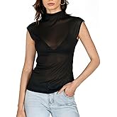 YOINS Women's Sheer Mesh Mock Neck Tank Tops Sleeveless Transparent Going Out Top Y2k Shirts