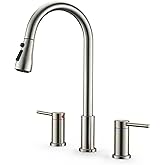 FROPO 2 Handle Kitchen Faucet with Pull Down Sprayer, 3 Hole Kitchen Sink Faucet with Separate Hot and Cold Handle,3 Mode Spray High Arc Brushed Nickel Kitchen Faucets