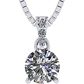 3 Prong Round Solitaire Simulated Diamond Necklace in Solid 925 Sterling Silver with Pure Brilliance Zirconia