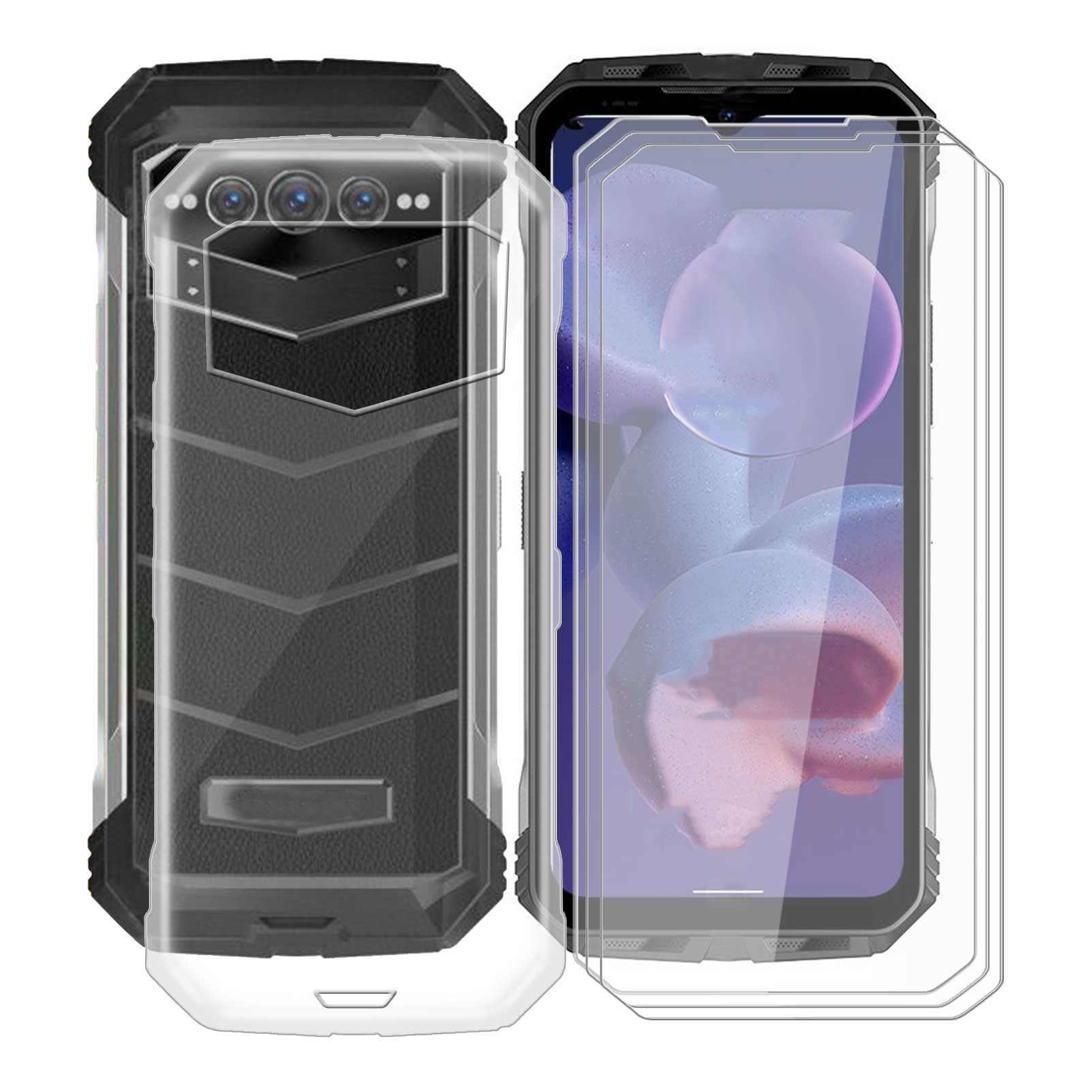 HGJTF Screen Protector Phone Protector Cover for Doogee V Max (6.58'') with 3 Pieces Tempered Glass Film, Ultra Thin Anti-Yellow Soft TPU Silicone Anti Scratch Cases - Transparent