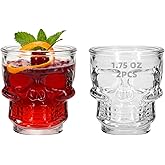 REUJIHXY 2Pcs 1.75 Oz Shot Glass, Skull Face Heavy Base Shot Glass Set, Whiskey Glass Perfect for Wine Tasting, Tequila, Shooter, Cocktail Pourer, Jigger-clear shot glasses-50ml (2)