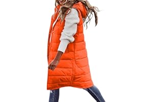MELDVDIB Winter Long Puffer Vest for Women Windproof Hooded Quilted Down Vest Padded Sleeveless Long Coats Jacket Outerwear