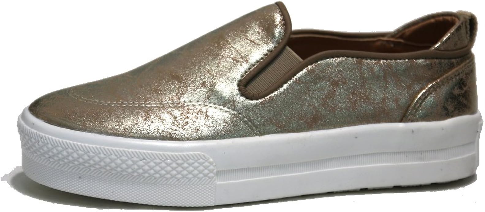 white and gold slip on shoes