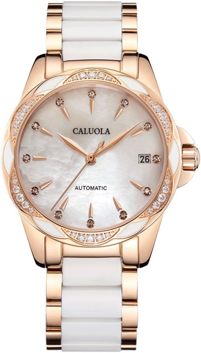 Caluola Womens Mechanical Watch Diamond Rose Gold Case Fashion Watches CA1206ML