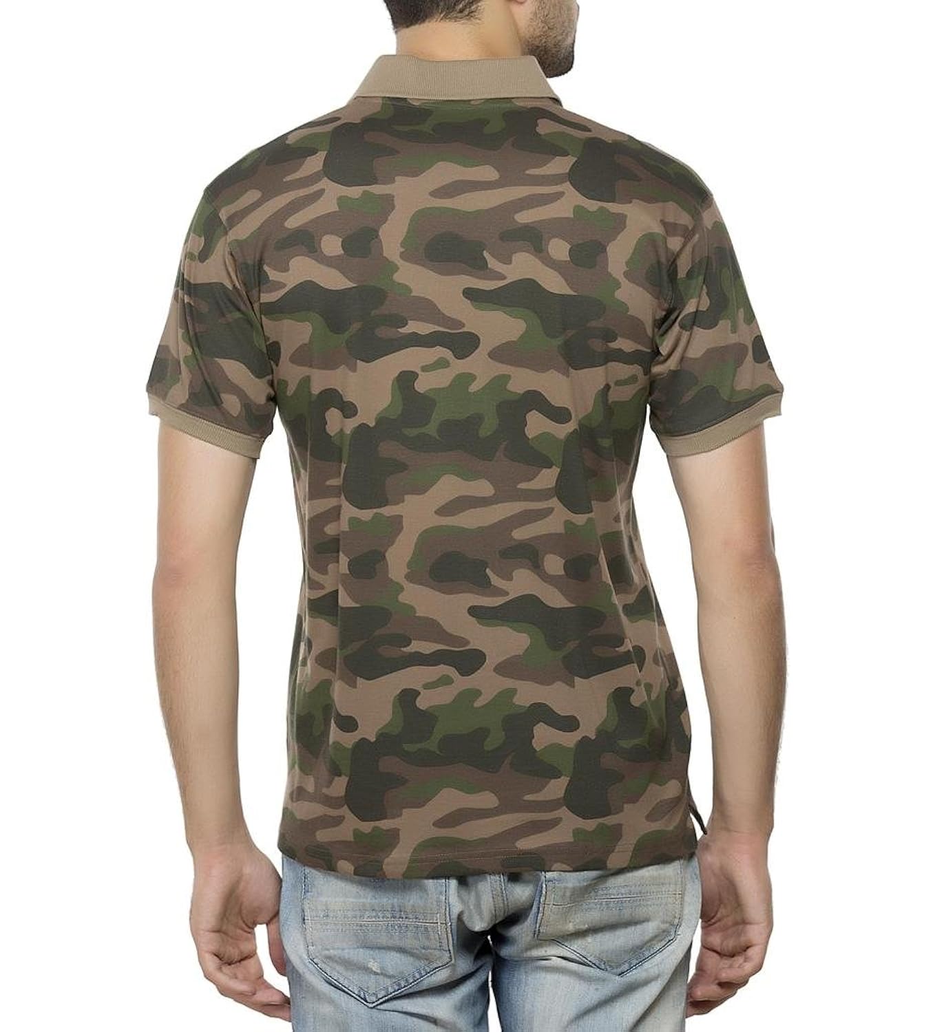 clifton men's cotton army printed half sleeve collar polo t-shirt