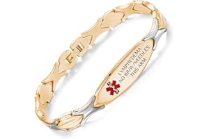 LinnaLove 7 1/2 inch Medical Alert Bracelets for women Stainless Steel Fashion Medical Bracelets Personalized Engraving