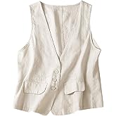 MINTLIMIT Women's Linen Vest Casual Button Down Sleeveless V Neck Blazer Tank Top Lightweight Business Jacket Waistcoat Vest with Pocket