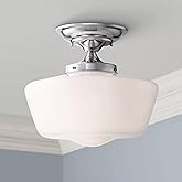 Regency Hill Floating Rustic Farmhouse Ceiling Light Semi Flush-Mount Fixture 12" Wide Chrome Opal White Glass Shade for Bedr