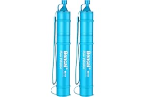 Bencai Detachable Water Filter Straw - Backwashable, Portable Water Purifier for Camping, Hiking, Survival & Emergencies, Built-in Compass, 2-Pack