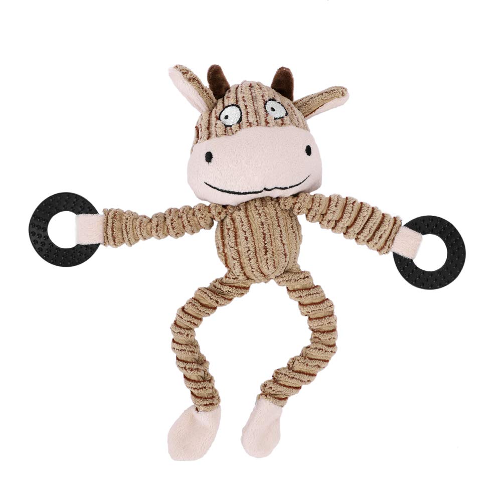 Squeaky Plush Dog Toy for Boredom, Chewing, Teething - Interactive Cuddly Cow Pet Play Toy for Puppies, Small, Medium, Large Dogs