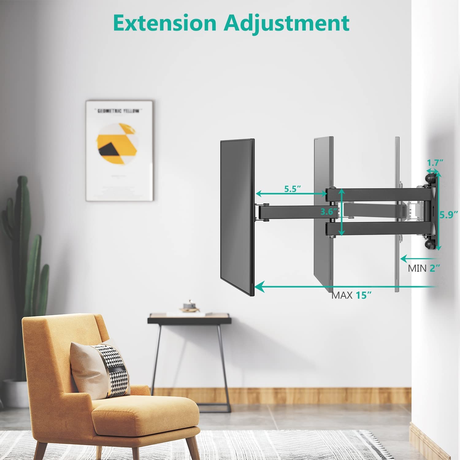 WALI TV Wall Mount Articulating LCD Monitor Full Motion 15 inch Extension Arm Tilt Swivel for Most 13 to 32 inch LED TV Flat Panel Screen with Mounting Holes up to 100x100mm (1330LM), Black