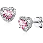 Silvora Birthstone Earrings for Women, 925 Sterling Silver Heart Stud, Small Heart Earrings Birthstone Jewelry