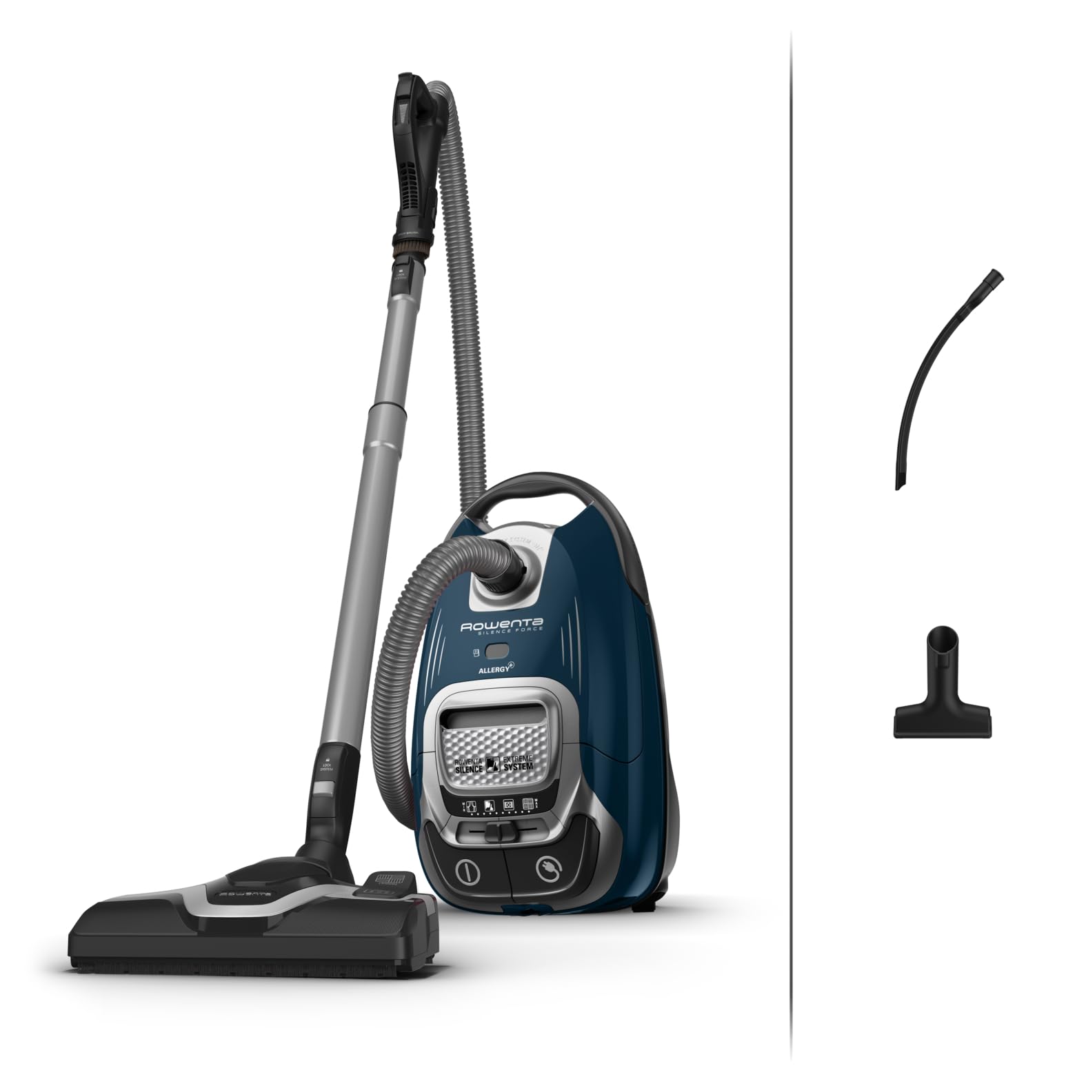 Rowenta Silence Force Effitech Bodenstaubsauger mit Beutel, 400 Watt, extrem leise mit 57 dB(A), energieeffizienter Effitech-Motor, Permanent-Filter, Staubbeutelfüllanzeige, Dunkelblau, RO7451