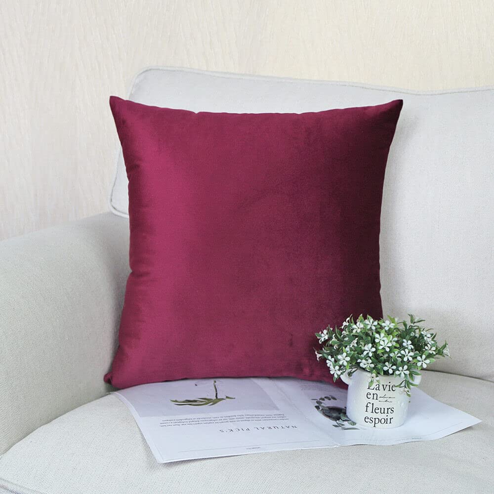 RKAAS HOME Pack of 4 Super Soft Decorative Luxurious Dutch Velvet Square Cushion Covers for Living Room Sofa Couch Bed 45cm x 45cm 18x18 Inches (Pack of 4 - Burgundy)