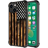 DJSOK Case for iPhone 14,Luxury Pattern Design Shockproof Rugged Cover,Cases for Man Woman-Classic Wood Grain Old Flag