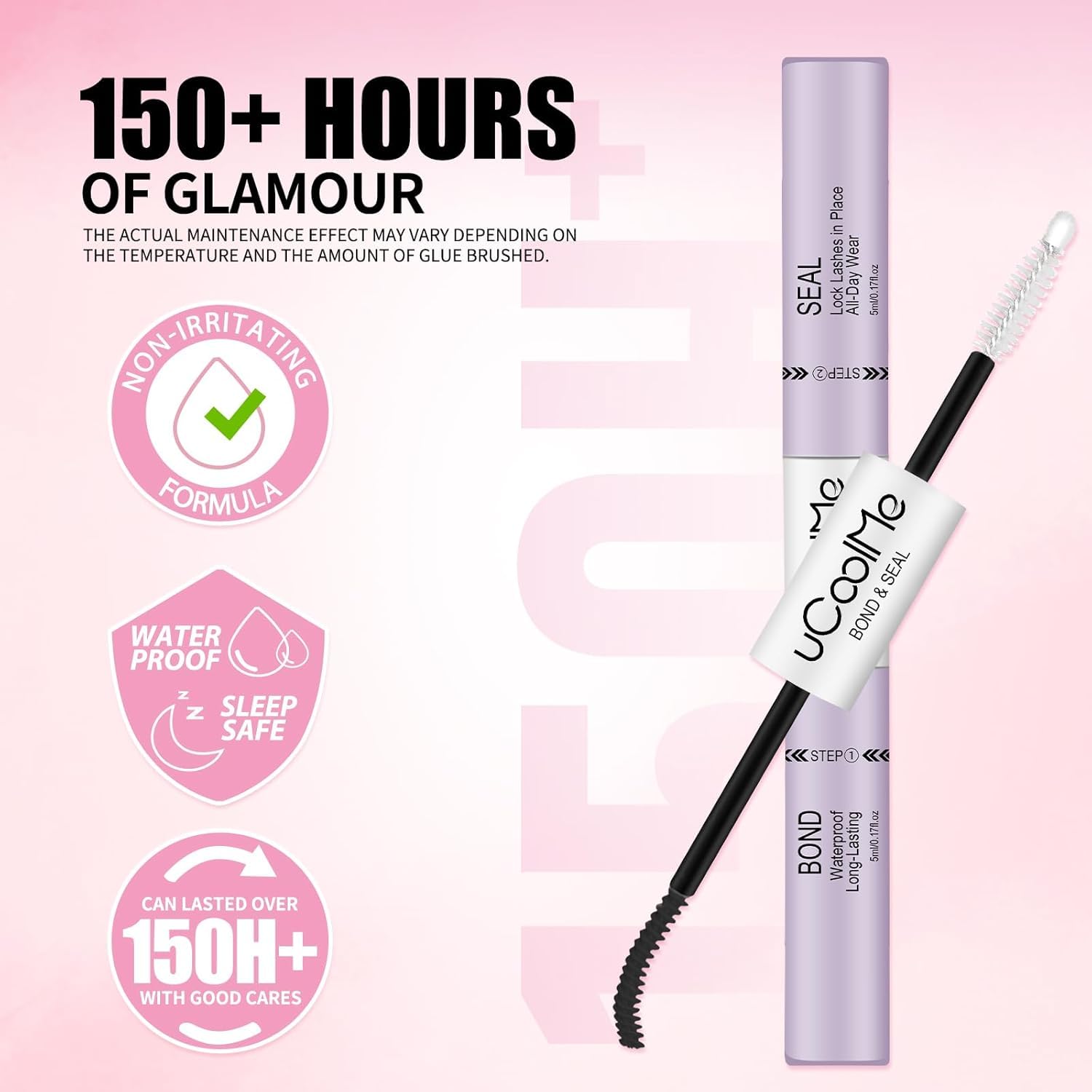 Lash Bond and Seal uCoolMe Waterproof for Lash Clusters 144Hours Super Hold Long-Lasting Non-Irritating Eyelash Glue for DIY at Home(Black Bond,10ML)