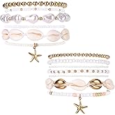 13pcs Summer Beach Beachy Bracelets Set, 2 Styles Stack Stackable Seashell Sea Shell Bracelets & Bohemian Beaded Jewelry Elastic Starfish Charm Jewelry for Women Vacation Summer Beach Party Gift