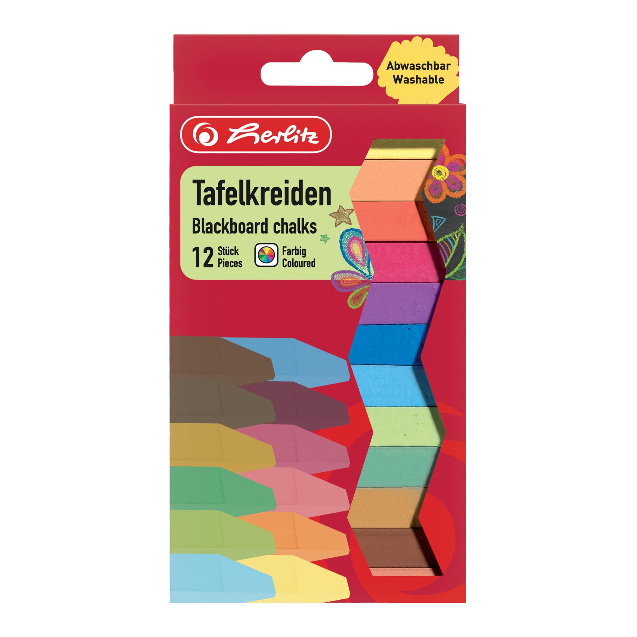 Herlitz Chalk, 12 Pieces in Hanging Pack, Assorted Colours 12 Stück Coloured