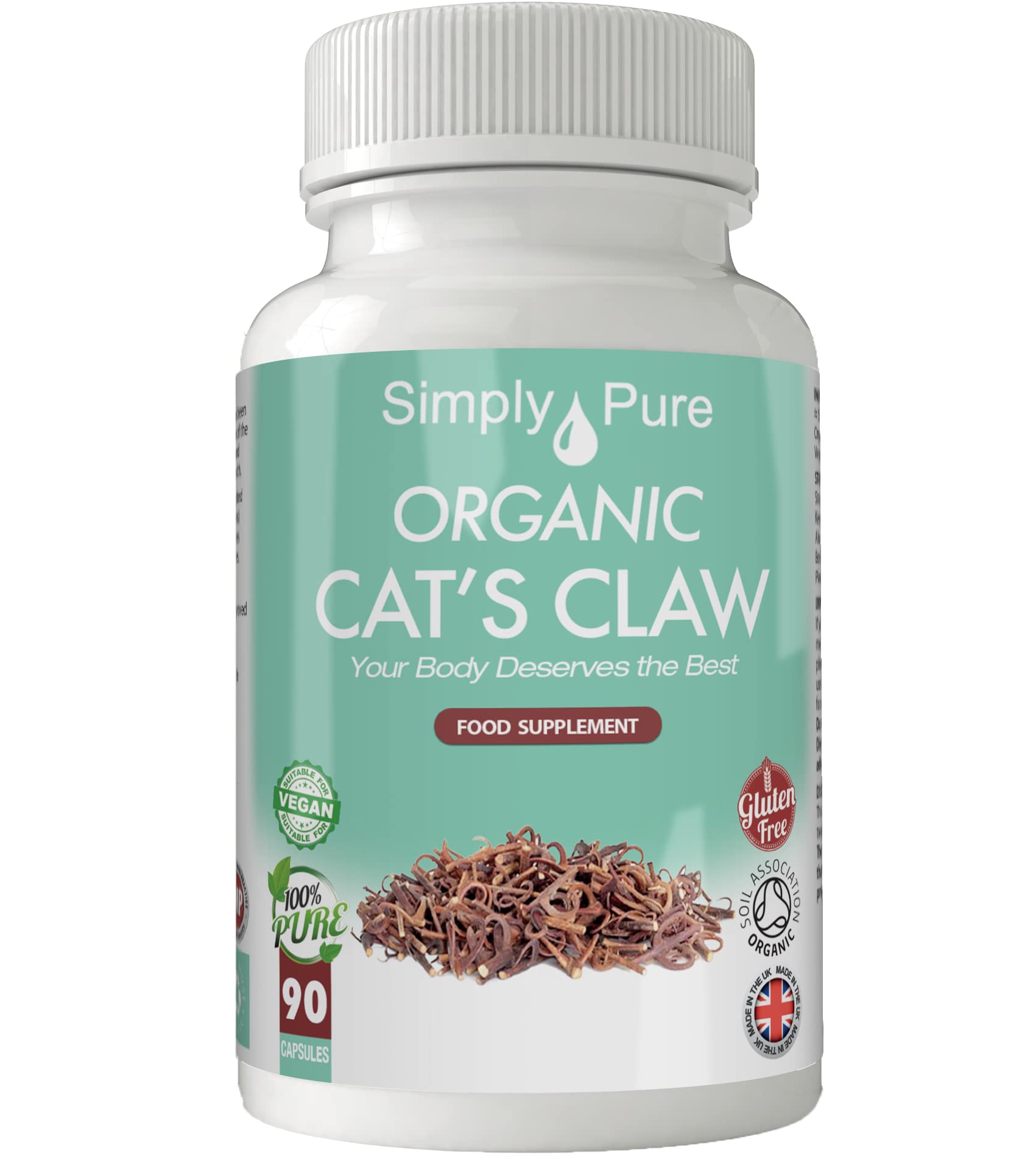 Simply Pure Organic Cat's Claw (Uncaria Tomentosa) | Inflammation, Immune Boost & Brain Health | 500mg Capsules x 90 | 100% Pure Soil Association Certified | Gluten Free | GM Free | Vegan