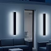 Daoseolo 2 Pack 31.4inch Modern Outdoor LED Wall Sconce, Dimmable 3000K-6000K with Remote Control, IP65 Waterproof, Black Alu