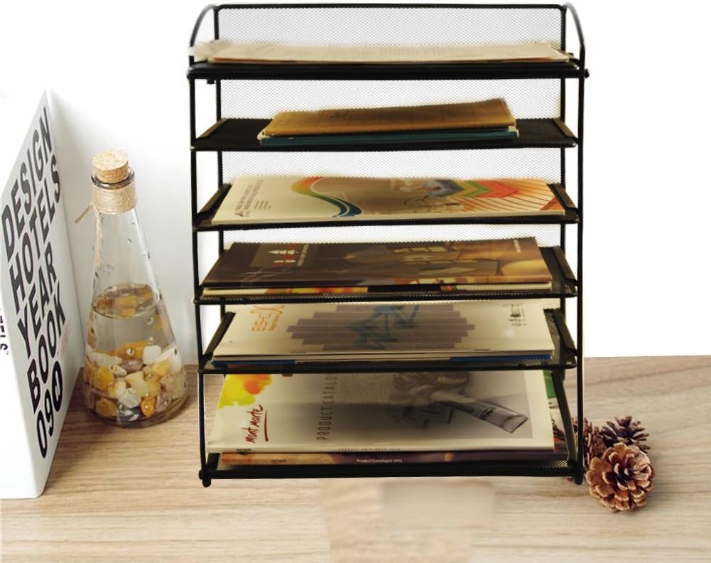 Easepres 6-Tier Mesh Desktop File Organizer Document Letter Tray Holder for Office or Home, Black : Office Products