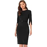 Allegra K Office Sheath Dress for Women's Mock Neck 3/4 Sleeves Pencil Dresses