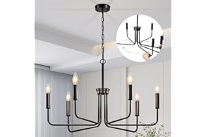 NOOKNOVA Black Chandelier, 6 Light Farmhouse Chandelier for Dining Room Light Fixture, Pre-assembled Dining Room Chandelier with Adjustable Metal Chain, for Dining Table/Kitchen/Office/ Living Room/Bedroom
