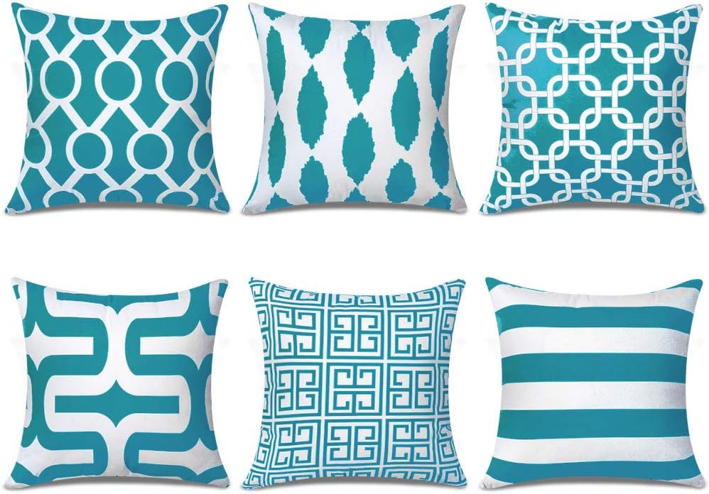 Topfinel Blue Geometric Cushion Cover 20 x 20 Inch Microfiber Decorative Square Throw Pillow Cases for Sofa Bedroom Livingroom Car, with Invisible Zipper 50cm x 50cm, Set of 6