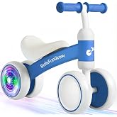 Colorful Lighting Baby Balance Bike Toys for 1 Year Old Boys Gifts, Balance Bike 1 Year Old No Pedal, 12-24 Months Toddler Ride on Toys with 4 Silent Wheels &amp; Soft Seat, 1st Birthday Gifts, Blue