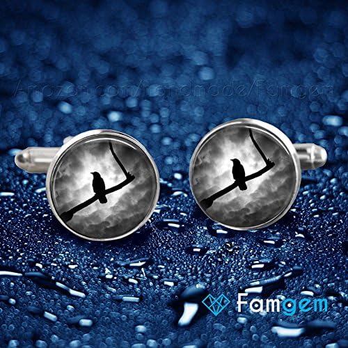 Men's Crow Dusk Cufflinks Geek Retro Groomsmen Cuff link for man Anniversary Father's Day Gifts for Him Wedding Newlywed Arts Jewelry