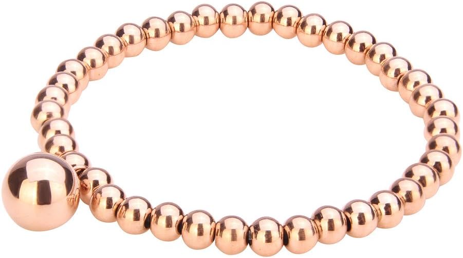 316L Stainless Steel 5mm Balls Beads Charm Bracelet Stretch Wedding Bridal Style, Rose Gold Tone