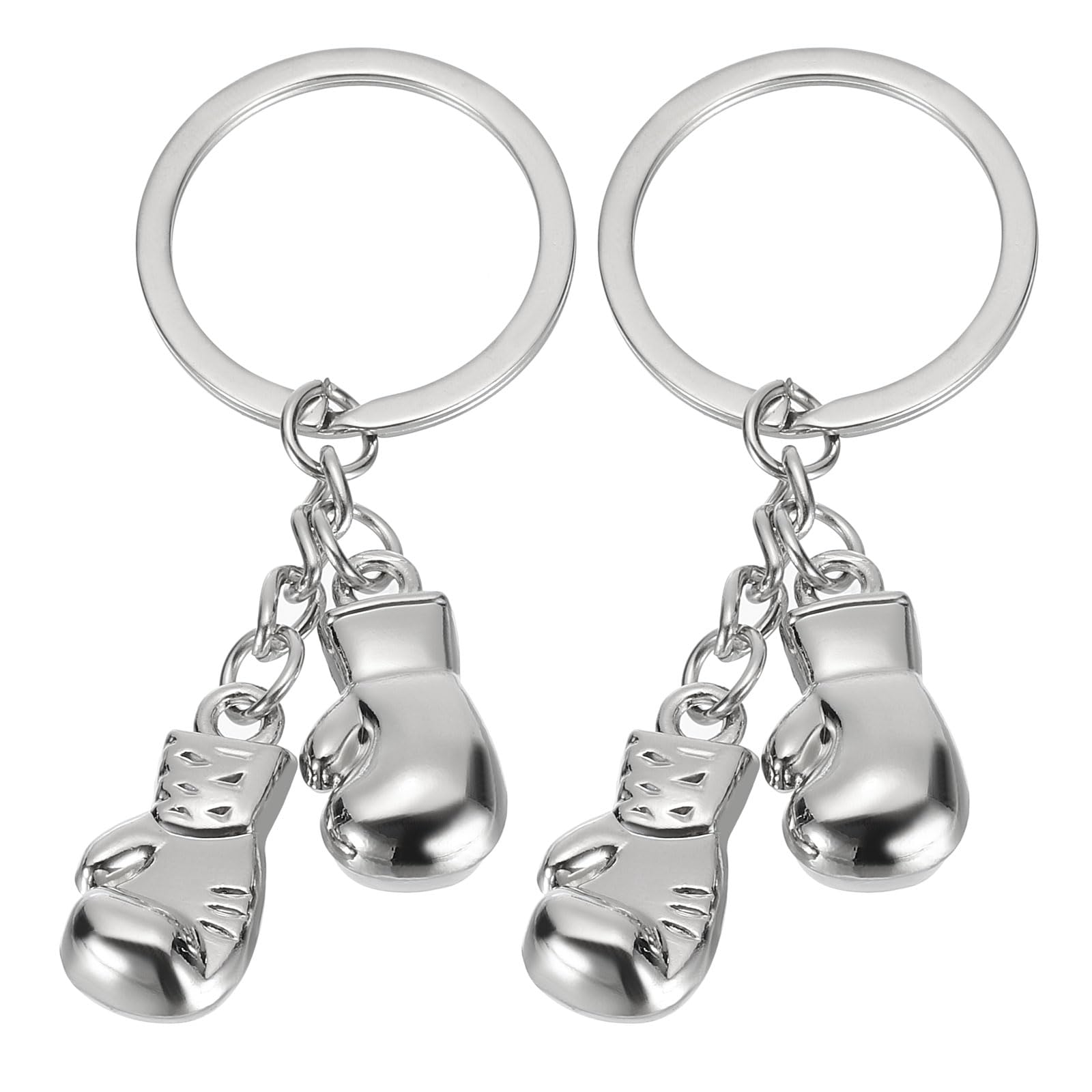 PATIKIL Boxing Gloves Keychain, 2 Pack Mini Cute Sports Boxing Key Chain Sport Boxing Pendant Key Ring Bag Backpack Decor for Men Women Party Gifts Favors, Silver