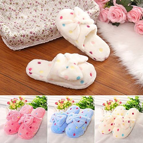 Happyplace,Women Winter Warm Soft Bowknot Bedroom Slippers Shoes House Slipper Indoor,house shoes for women (36 - 37, Beige)
