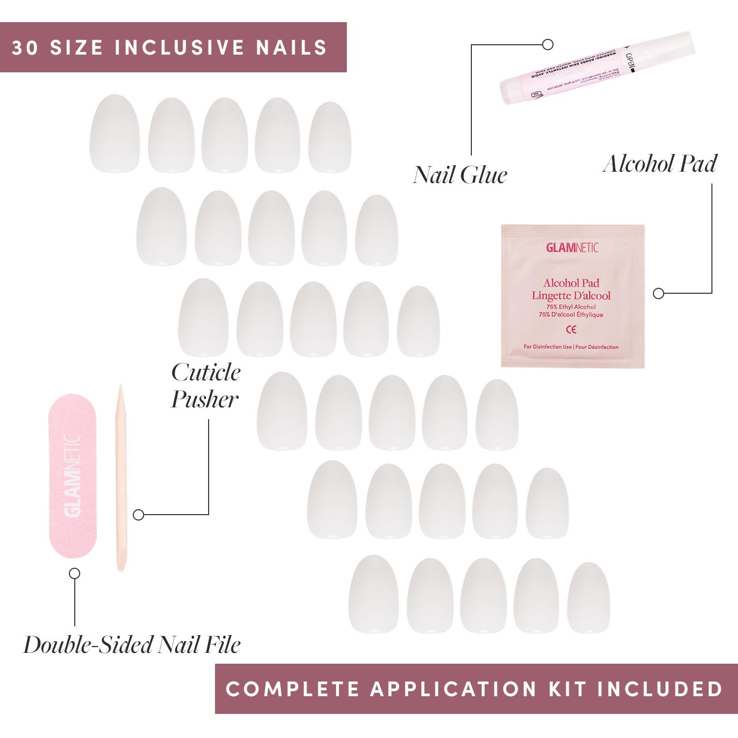 Glamnetic Press On Nails - White Swan | Opaque Classic Off White Short Oval False Nails, Reusable Stick On Fake Nails with Glue | Salon Quality | 15 Sizes - 30 Nail Kit - Image 4