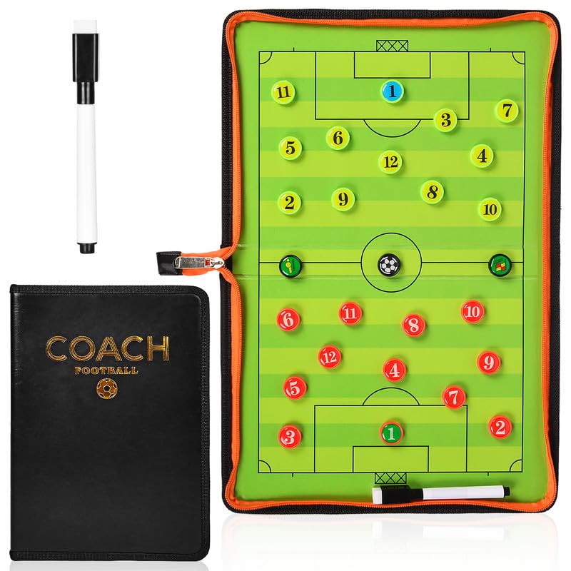 flintronic Football Tactics Board, Football Coaching Board Magnetic, Double Foldable Sided Soccer Dry-Erase Board, Portable Football Training Board, with Marker Pen and Zipper Bag