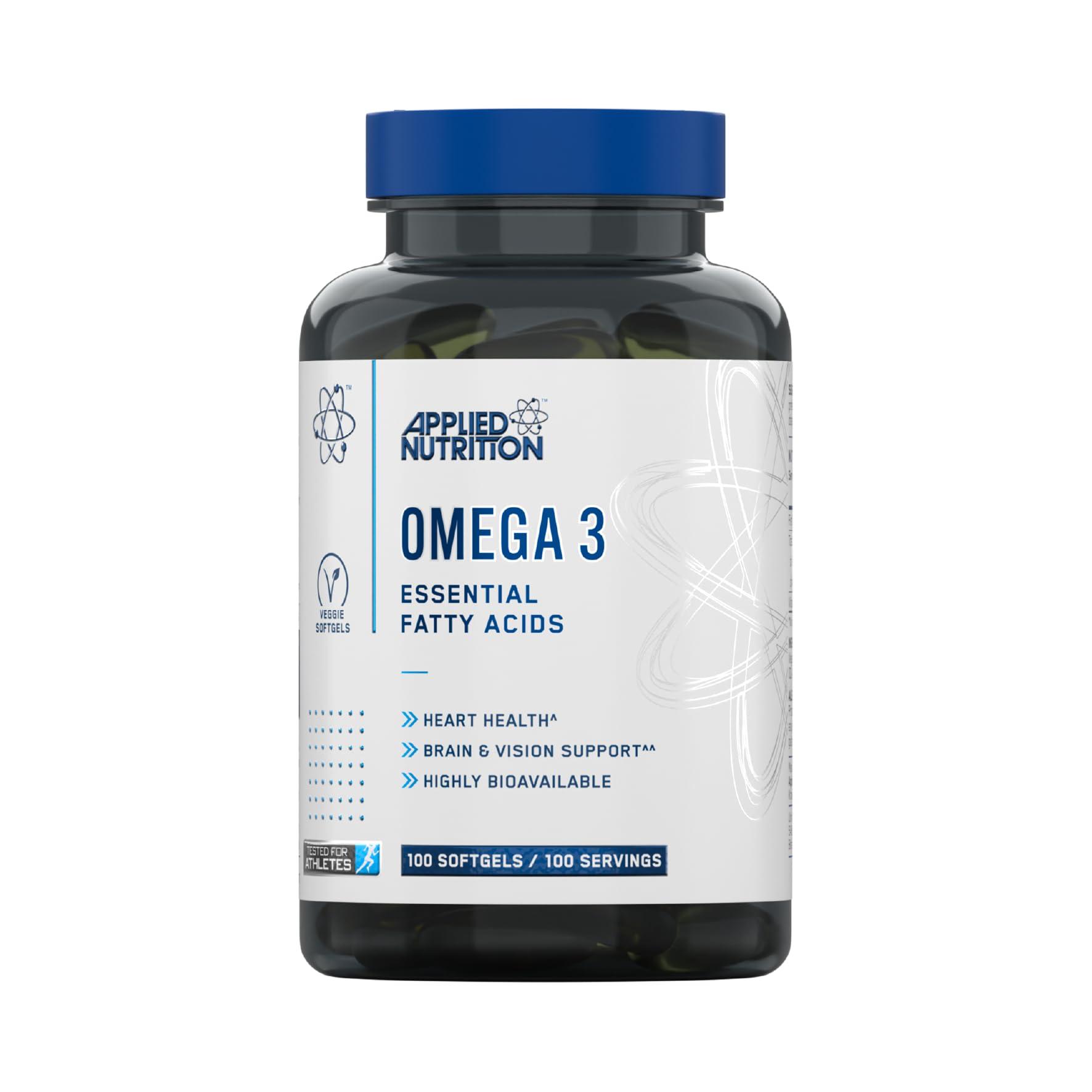 Applied Nutrition Omega 3 with Vitamin E - 1000mg Fish Oil, 180mg EPA & 120mg DHA - Heart, Brain & Vision Support - 100 Softgels - Halal Certified, Made in UK