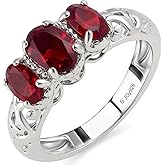 3 Birthstone Rings for Women in 925 Sterling Silver with Platinum Plating - Mothers Daughters Promise Engagement Rings - Gemstones Jewelry for Her Anniversary Valentines Day Gifts for Women