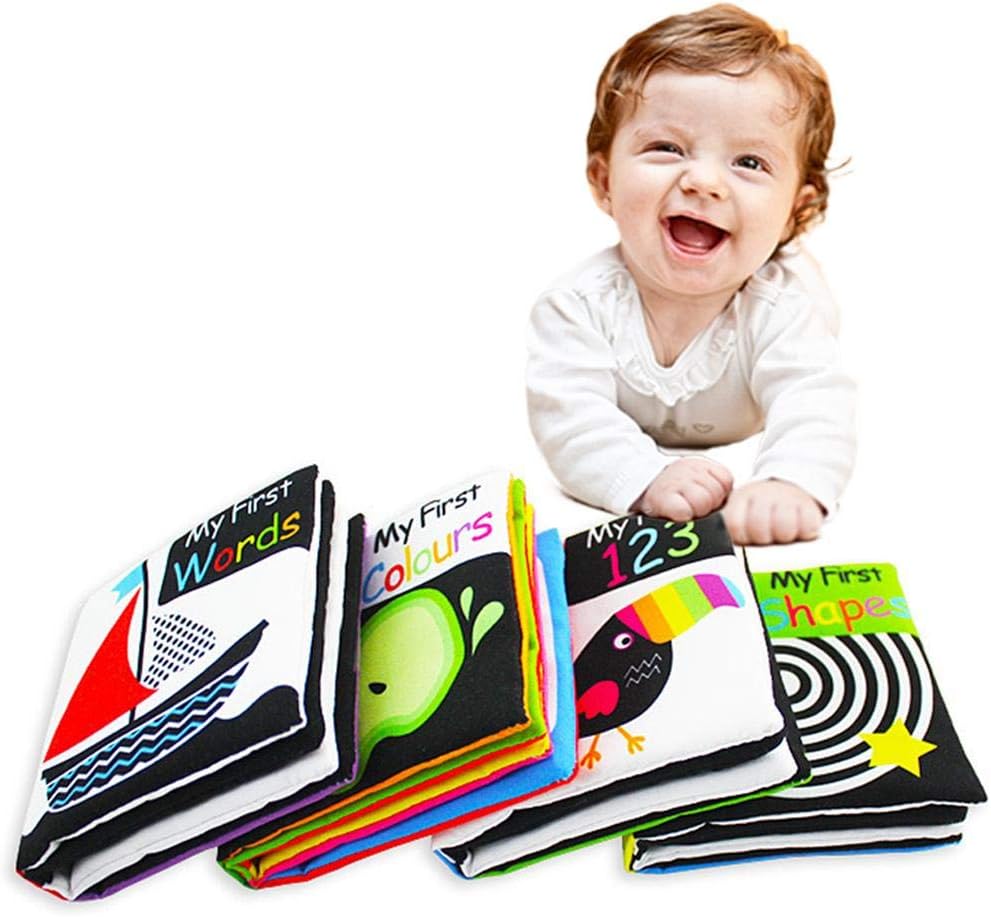 Early Childhood Education Books, Nontoxic Fabric Baby Cloth Books, Toddler Colouring Book, Infant Baby Black White Enlightenment English Cloth Book Early Education Puzzle Baby Tear-resistant Book