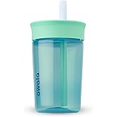 Owala Kids Insulation BPA-Free Plastic Tumbler with Spill Resistant Flexible Straw, Easy to Clean, Kids Water Bottle, Great for Travel, Dishwasher Safe, 15 Oz, Teal and Aqua (The Blues)