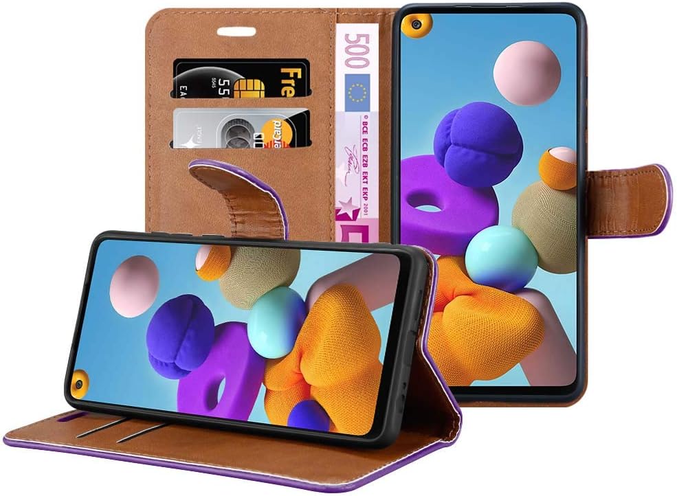 iCatchy For Samsung Galaxy A21s Case Leather Wallet Book Flip Folio Stand View Cover compatible with Samsung Galaxy A21s (6.5") Phone Case (Purple) - Image 3