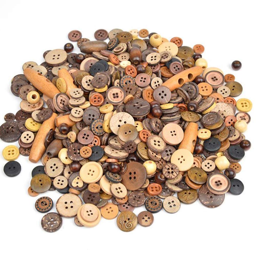 Youery 600pcs Coconut Wood Buttons DIY Shell Lines Buttons 2/4 Holes Buttons for Sewing and Crafts for Sewing Craft Scrapbooking and DIY Ornament Handmade