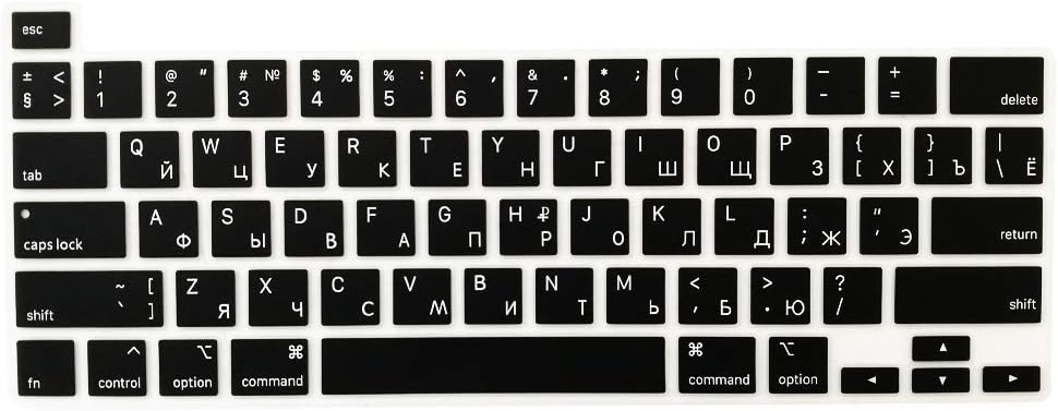 ProElife Russian Keyboard Cover for MacBook Pro 16 Inch 2019 (US Layout), Ultra Thin Silicone Keyboard Protective Skin for New MacBook Pro 16'' with Touch Bar/Touch ID (A2141) (Black)